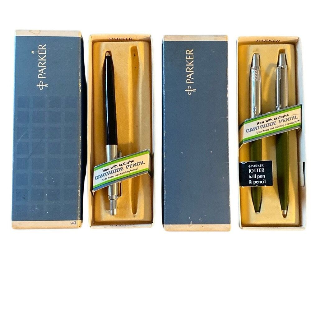 Vintage Parker Jotter Rare Ball Point Pen & Mechanical Pencils Olive Green Black